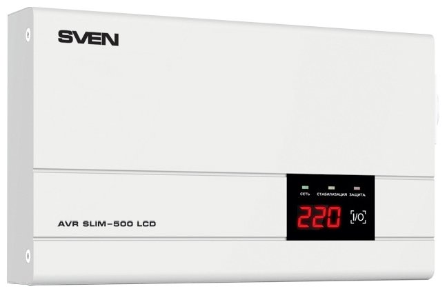 Стабилизатор SVEN AVR SLIM-500 LCD 500ВА/400Вт Выходные розетки, шт 1 × CEE7/4 (евророзетка)