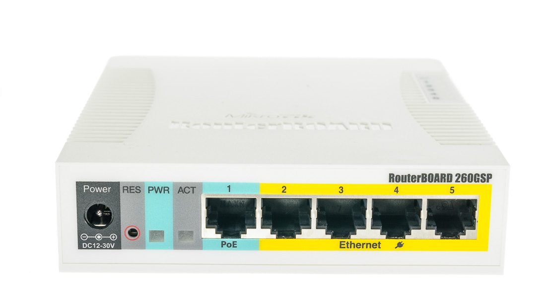 Коммутатор Mikrotik RB260GSP 5 портов 10/100/1000 Ethernet (4 порта POE) + SFP