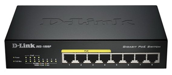 Коммутатор D-LINK DES-1008P, с 8 портами 10/100Base-TX (4 порта с поддержкой PoE + 4 порта без поддержки PoE)