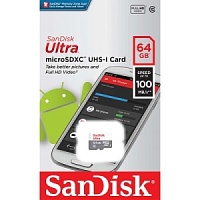 Память micro Secure Digital Card  32Gb class10 SanDisk 100MB/s Ultra  UHS-I  [SDSQUNR-032G-GN3MN]