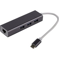 Сетевой адаптер USB KS-is KS-410 с хабом USB-Type C на 3 порта 3.0 - RJ45 100/1000 Мбит/сек