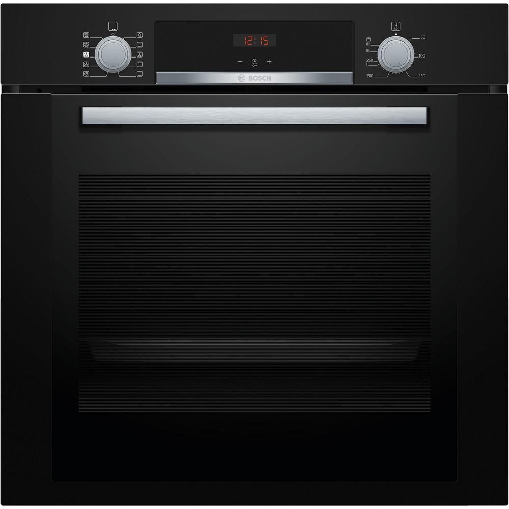 Духовой шкаф с добавлением пара Bosch HRA334YB0 (Serie 4 / 71 л / до 275 °C / Чёрное стекло / Гриль / Телескоп. напр. (x1) / EcoClean Direct / A)-0