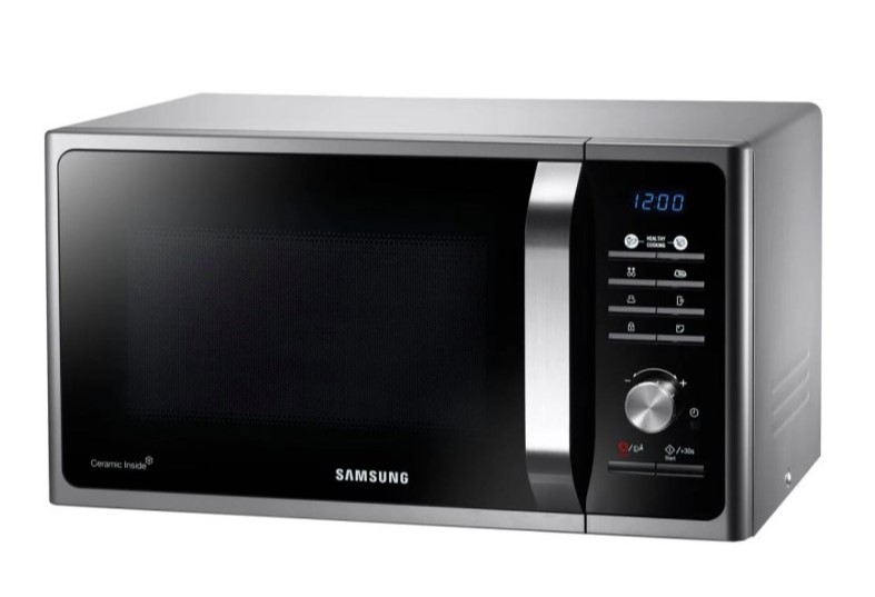 Микроволновая печь Samsung MS23F301TAS (23 л, 800 Вт, переключатели поворотный механизм, кнопки, дисплей, черно-серебристый)