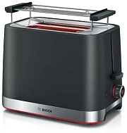 Тостер Bosch TAT4M223 (970 Вт/ тостов - 2/ подогрев, размораживание, решетка для подогрева булочек, поддон для крошек/ чёрный)