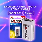 Батарейка BL1 SONNEN Alkaline, Крона (6LR61, 6LF22, 1604A), алкалиновая, 1 шт., блистер, 451092 