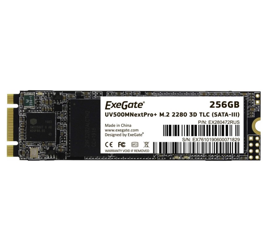 Жесткий диск SSD M.2 256GB ExeGate NextPro+ 2280 UV500TS256 520/500MB/s 2280 SATA III/ EX280472RUS 100TBW