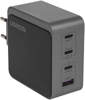Сетевое зарядное устройство Ugreen X570, (USB/Type-C*3//3A/140W/GaN/PD/QC), Серое (45575)