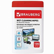 Салфетки BRAUBERG для электронных устройств универсальные, компактная туба 100 шт., влажные, 512810 срок 19.04.24