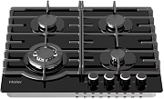 Поверхность газовая Haier HHX-G64RFB (Чёрное стекло / чугун. решетки / 4 конфорки (1,75/1,0/1,75/3,8WOK кВт) / газконтроль / электроподжиг)
