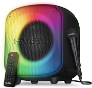 Беспроводная портативная колонка SVEN PS-555 / 65W / Микрофон в комплекте / Bluetooth / Батарея 4000mAh / LED подсветка / дисплей / караоке / Чёрный /