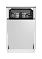 Машина посудомоечная встраиваемая 45 см Beko BDIS15063 (10 комплектов / 3 полки / расход воды - 8,7 л / Луч на полу / А) Белый
