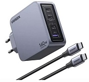 Сетевое зарядное устройство Ugreen X763, (USB/Type-C*3/3A/160W/GaN/PD/QC + кабель, 1м, 240W), Серое (25877)