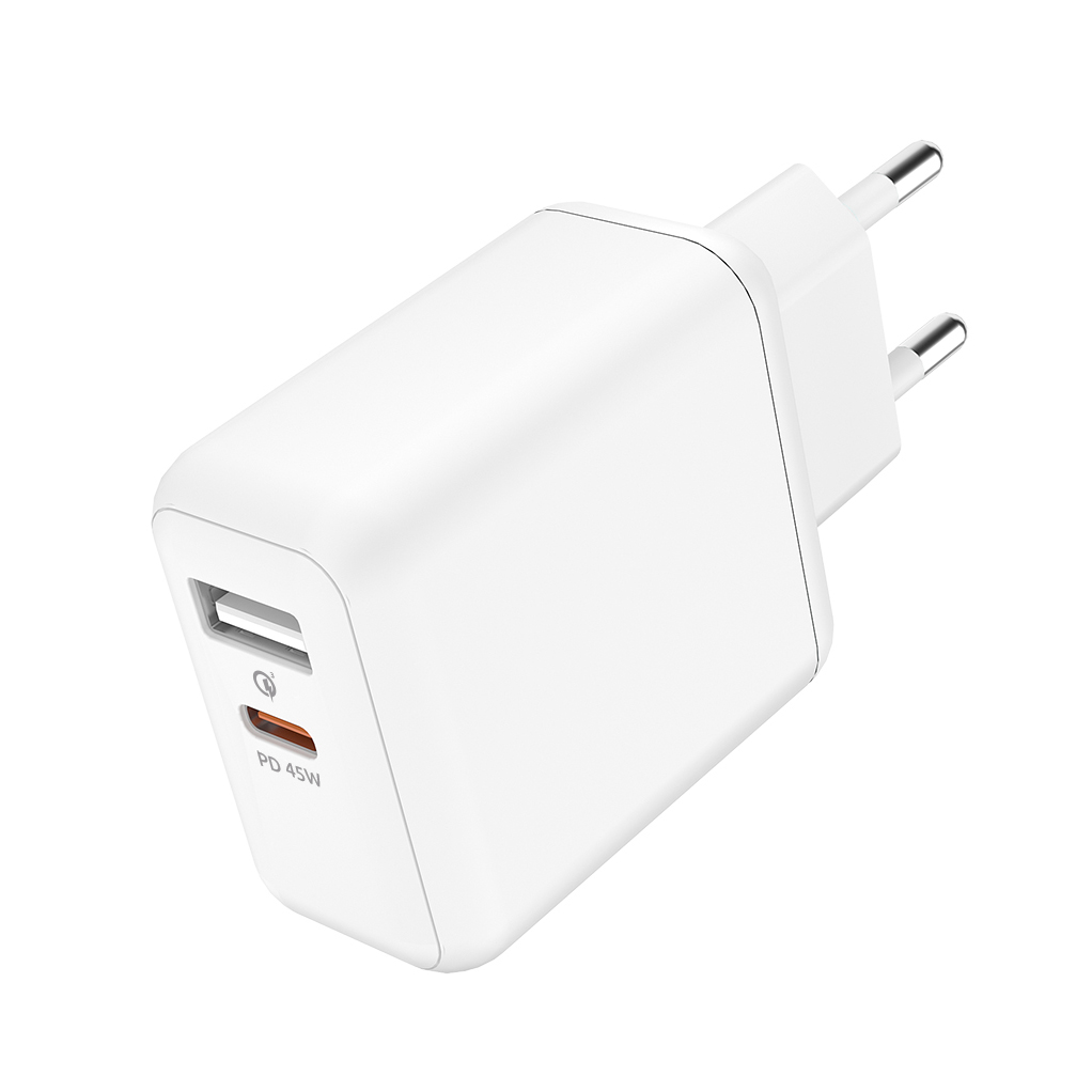 Сетевое зарядное устройство Olmio 43788 (USB+USB Type-C/45W/QC+PD 3.0) белое