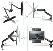 Крепление для двух мониторов ONKRON G200 черный, для 13"-32", наклон 90°, поворот 180°, нагрузка до 18 кг, расстояние до стола 0-605 мм