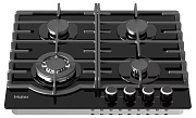Поверхность газовая Haier HHX-G64RFB (Чёрное стекло / чугун. решетки / 4 конфорки (1,75/1,0/1,75/3,8WOK кВт) / газконтроль / электроподжиг)