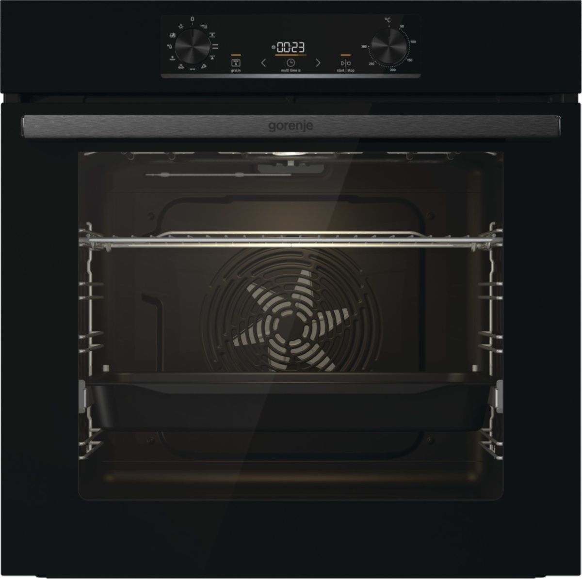 Духовой шкаф Gorenje BO6735E02BK (Essential / 77 л / до 300 °C / Чёрный, стекло / AquaClean / PerfectGrill / съемные направляющие / А / IconLED)