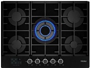 Поверхность газовая Haier HHX-G75CWSB (Чёрное стекло / Ширина -70см / чугун.решетки / 5 конфорок (1,75/1,0/1,75/3,0/3,8WOK кВт) / газконтроль /Таймер)