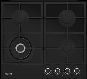 Поверхность газовая Hotpoint HGS 62F/BK (Чёрное стекло /чугун. решетки /4 конфорки(1,75/1,0/1,75/5 кВт) /WOK/ Flame Control / газконтр. / электропод.)