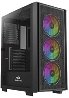 Корпус Redragon Paktis3 (ITX, mATX, ATX, без БП, 2*USB+1*USB3.0, аудио, чёрный, 3 вент.  12 см с RGB подсветкой, боковая панель – закалённое стекло)