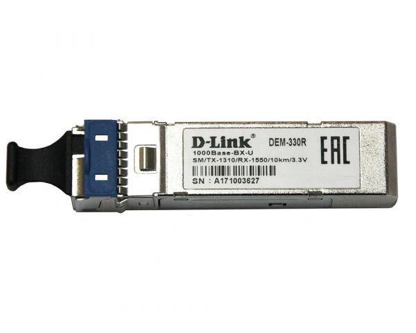 Модуль D-LINK DEM-330R/DD WDM SFP-трансивер с 1 портом 1000Base-BX-U (Tx:1310 нм, Rx:1550 нм) для одномодового оптического кабеля (до 3/10 км)