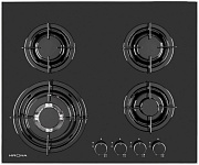 Поверхность газовая KRONA CORTESIA 60 BL (Чёрный / 4 конфорки /1,75 кВт / 1,75 кВт / 3,8 кВт WOK / 1 кВт / закаленное стекло)