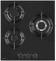 Поверхность газовая KRONA CORTESIA 45 BL (Узкая, 45 см / Чёрный / 3 конфорки / (1,75/1,0/3,8 WOK) кВт / закаленное стекло / эмаль. реш.)