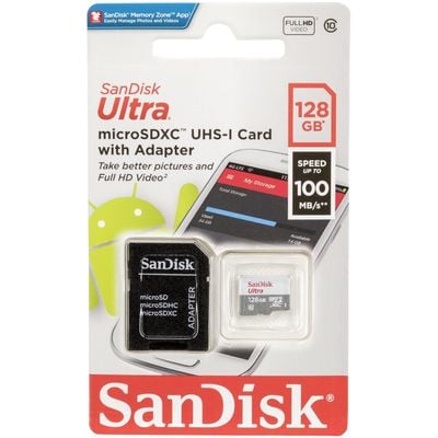 Память micro Secure Digital Card 128Gb class10 SanDisk 100MB/s Ultra  UHS-I c адаптером SD [SDSQUNR-128G-GN3MA]