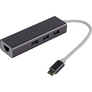 Сетевой адаптер USB KS-is KS-410 с хабом USB-Type C на 3 порта 3.0 - RJ45 100/1000 Мбит/сек 