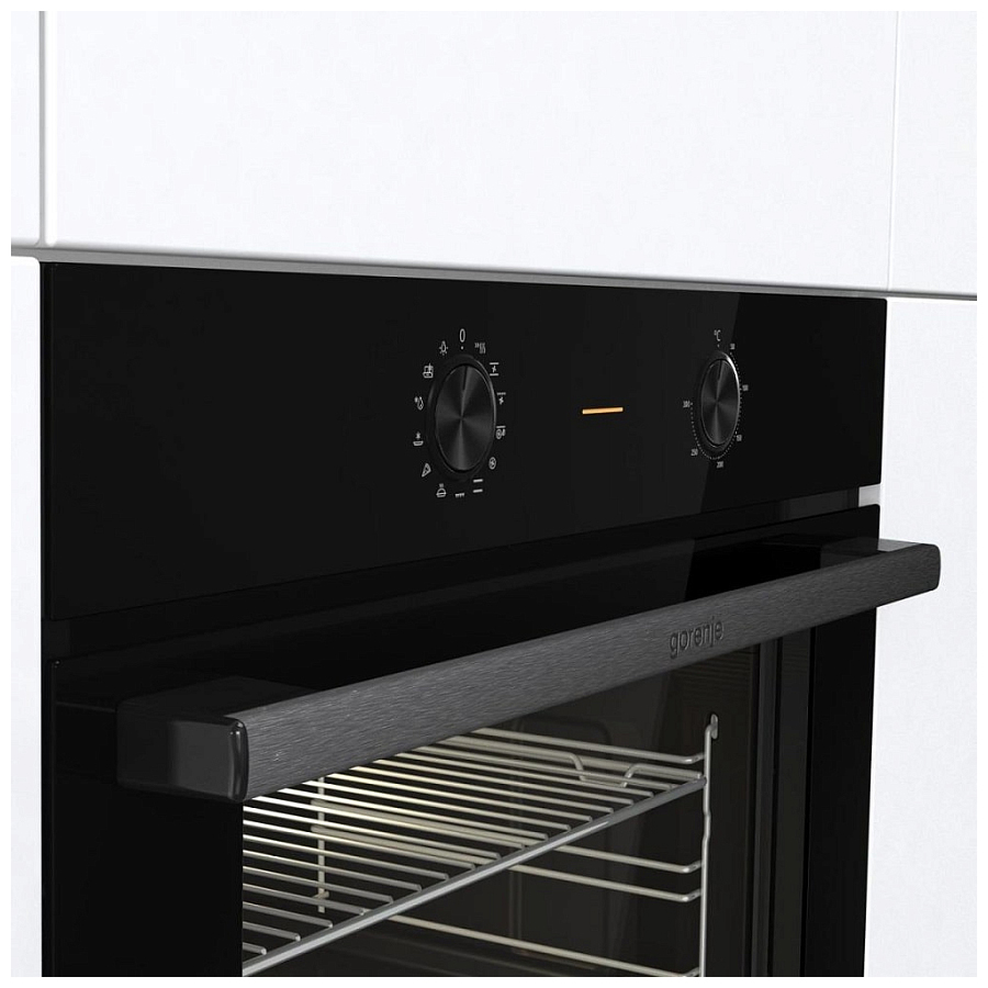 Духовой шкаф Gorenje BO6717E03BG (Essential / 77 л / до 300 °C / Чёрный, стекло / AquaClean / PerfectGrill / съемные направляющие / А)