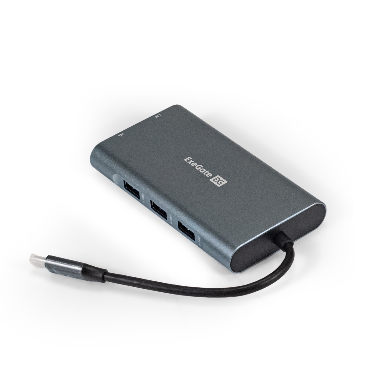 Док-станция/Сетевой адаптер 5-в-1 ExeGate DUB-21C/PD/HL (кабель-адаптер USB Type-C -- 2xUSB3.0 + PD 100W + HDMI 4K@60Hz + Lan RJ45 10/100/1000Mb