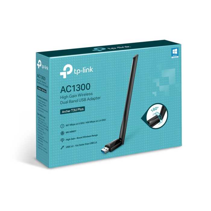 Беспроводной USB адаптер TP-LINK Archer T3U Plus AC1300 Двухдиапазонный Wi-Fi USB-адаптер с высоким коэффициентом усиления