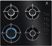 Поверхность газовая Electrolux EGG6407K (Чёрное. стекло / чугун. решетки / 4 конфорки (1,9/1,0/1,9/3,0 кВт) / газконтроль / электроподжиг)