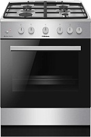 Плита комбинированная Hansa FCGS61129H (Нерж. сталь / духовка - 70 л / 4 газовые конфорки / чугунная решетка / электроподж. / газконтроль)
