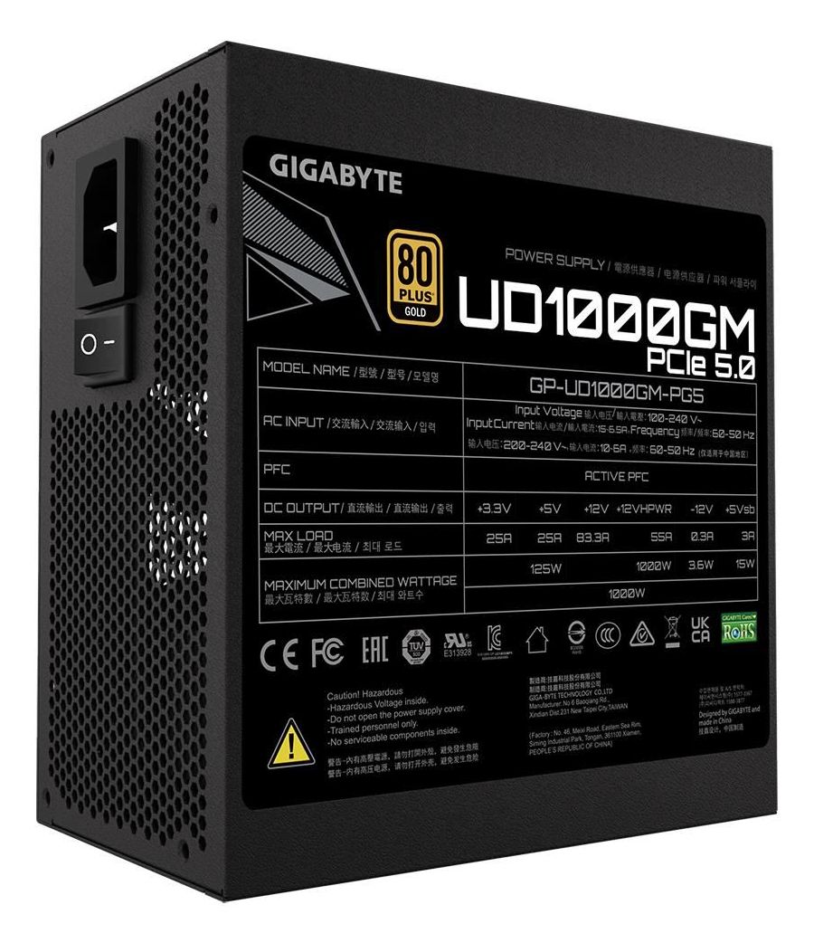 Блок питания Gigabyte 1000W GP-UD1000GM, активный PFC, 80 PLUS Gold, отстегивающиеся кабели