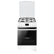 Плита комбинированная Hansa FCMW582109 (Белый / духовка - 62 л / 4 газовые конфорки / чугун. решетка / металл. крышка / электроподж. / газконтроль)