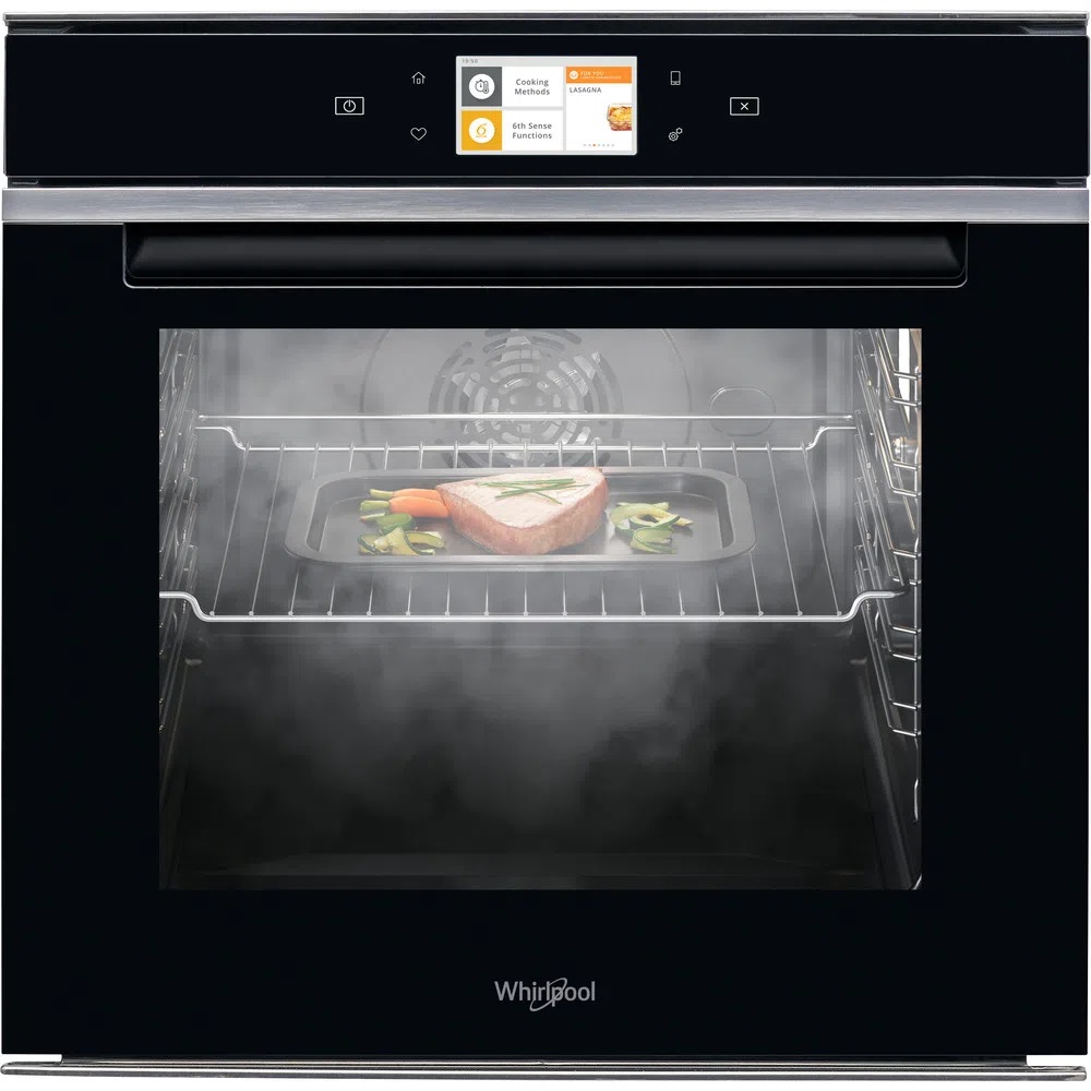 Духовой шкаф с добалением пара Whirlpool W11I OM1 4MS2 H (73 л / до 270 °C / Чёрный, стекло / SmartClean / Гриль / Телескоп. напр. / SoftClosing / A+)