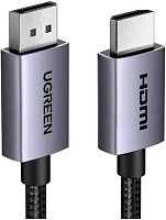 Кабель Displayport - HDMI Ugreen DP 125 (35843), DP v1.2, HDMI v1.4 4K@30Hz, вилка-вилка, длина - 3 метра