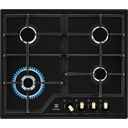 Поверхность газовая Electrolux EGS6436RK (Slimline 600 / Чёрн.сталь/чугун.решетки / 4 конфорки (1,9/1,0/1,9/WOK4,0 кВт) / газконтроль / электроподжиг) Чёрный