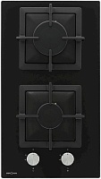 Поверхность газовая KRONA CALORE 30 BL (Чёрный / 2 конфорки /1,7 кВт / 2,6 кВт / закаленное стекло / чугун. реш.)