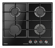 Поверхность газовая Hansa BHKS610505 (Чёрное стекло / чугун. решетки / 4 конфорки (1,8/1,0/1,8/2,8кВт) / газконтроль / эл.поджиг)