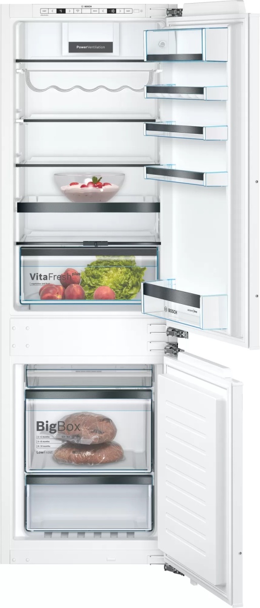Холодильник встраиваемый Bosch KIS86HDD0 (Serie 6 / Объем - 265 л / Высота - 177,2 см / Low Frost / VitaFresh / Big Box / FreshSense / Home Connect)
