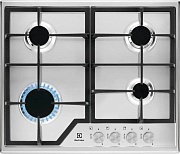 Поверхность газовая Electrolux KGS6426SX (Slimline 600 / Нерж.сталь / чугун. решетки / 4 конфорки (1,9/1,0/1,9/3,0 кВт) / газконтроль / электроподжиг)