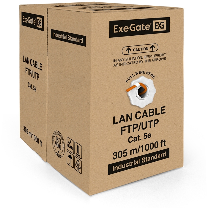Кабель ExeGate UTP4-C5e-CCA-S24-IN-LSZH-OR-305 UTP 4 пары кат.5e CCA, 24AWG, LSZH, бухта 305м, оранжевый