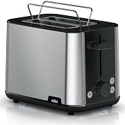 Тостер Braun HT1510BK (900 Вт/ тостов - 2/ подогрев, размораживание, решетка для подогрева булочек, поддон для крошек/ серебристый) 