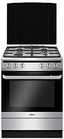 Плита комбинированная Hansa FCMX68020 (Нерж.сталь / духовка -62 л / 4 газовые конфорки / чугунная решетка / металл. крышка / электроподж. / газконтр,)