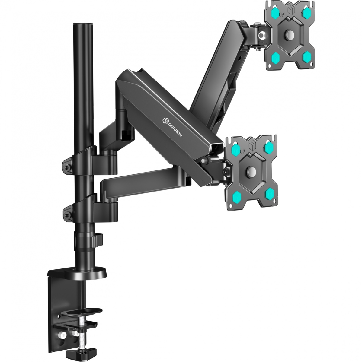 Крепление для двух мониторов ONKRON G140 чёрный, для 13"-32", наклон 55°, поворот 180°, нагрузка до 16 кг, расстояние до стола 0-534 мм