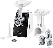 Мясорубка Bosch MFW3X13B (2000 Вт/ 2,5 кг/мин/ реверс/ 4 насадки / белый, чёрный)