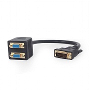 Переключатель интерфейса GEMBIRD (A-DVI-2VGA-01) 2 порта, DVI-I - VGA(x2), разрешение до 1080p, !!!Может быть активно только одно устройство VGA!!