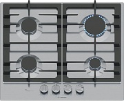 Поверхность газовая Bosch PCP6A5I90 (Serie6 /Нерж. сталь / чугун. решетки / 4 конфорки (1,75/1,0/1,75/3,0кВт) / электроподжиг/ газконтр. /FlameSelect)