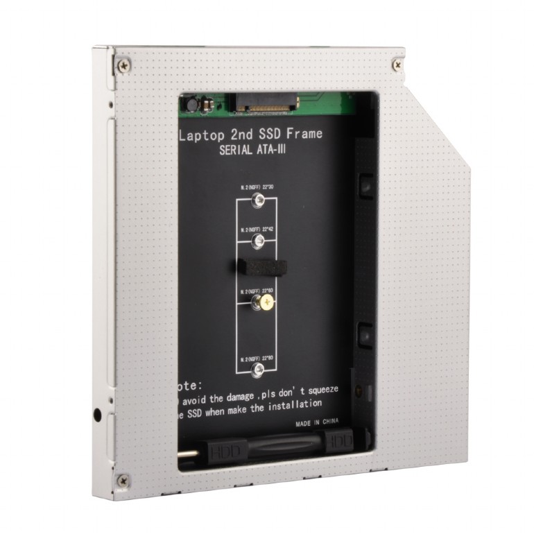Переходник для hdd/ssd/m.2 Gembird 9,5 mm (optibay, hdd m.2 caddy) SATA/miniSATA (SlimSATA) для подключения SSD M.2